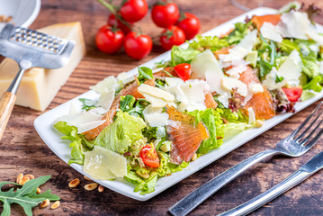fresh salad with cheese and olives