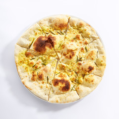 Delicious fried focaccia with rosemary top view
