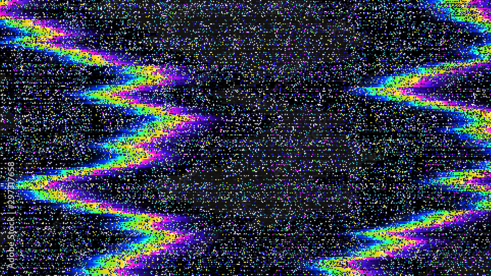 Fototapete Glitch. Abstract shapes. Chaos. Pixel. Cyberpunk. Computer screen error. Digital design. Pixel noise. Virtual. TV signal fail. Futuristic. Glitch background.