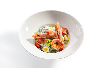 Delicious caesar with argentinian shrimps