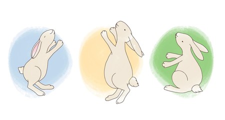 Fototapeta premium Cute small easter hare. Clip art set, positive individual elements kit in pastel colors on white background