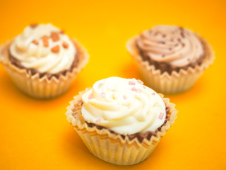 chocolate homemade on yellow background.close up