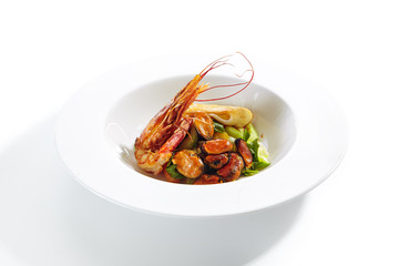 Exquisite Serving Warm Salad with Seafood and Avocado