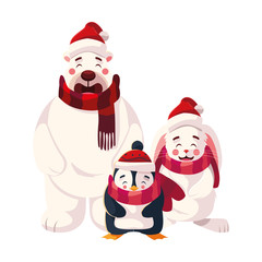 card of christmas with cute animals in white background