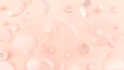 3d shapes background. Abstract wallpaper. Flying geometric objects. Trendy modern illustration. 3d rendering. Falling shapes. Minimal style. Pastel beige.