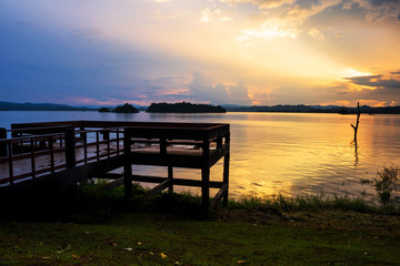 Fototapeta na wymiar Lake view with rayst at sunset