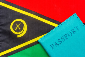 On the background of the flag of Vanuatu is a passport.