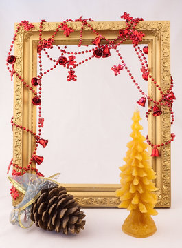 Photo, Christmas card, free space for text and images, Christmas frame with a candle.