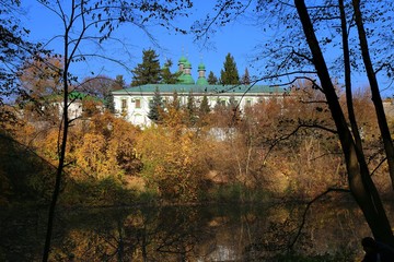 kitayeva pustyn, kiev, kyiv, monastery, water, yellow, lake, landscape, nature, tree, autumn, trees, reflection, forest, fall, pond, park, view, tranquil,