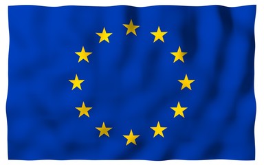 Slightly waving flag of the European Union isolated on white background, 3D rendering. Symbol of Europe. 3D illustration