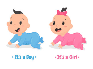 Vector cartoon cute baby boys and girls who are crawling happily. isolate on white background.