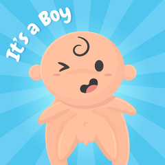 The hand that holds the baby up into the sky with the message that it is a boy.