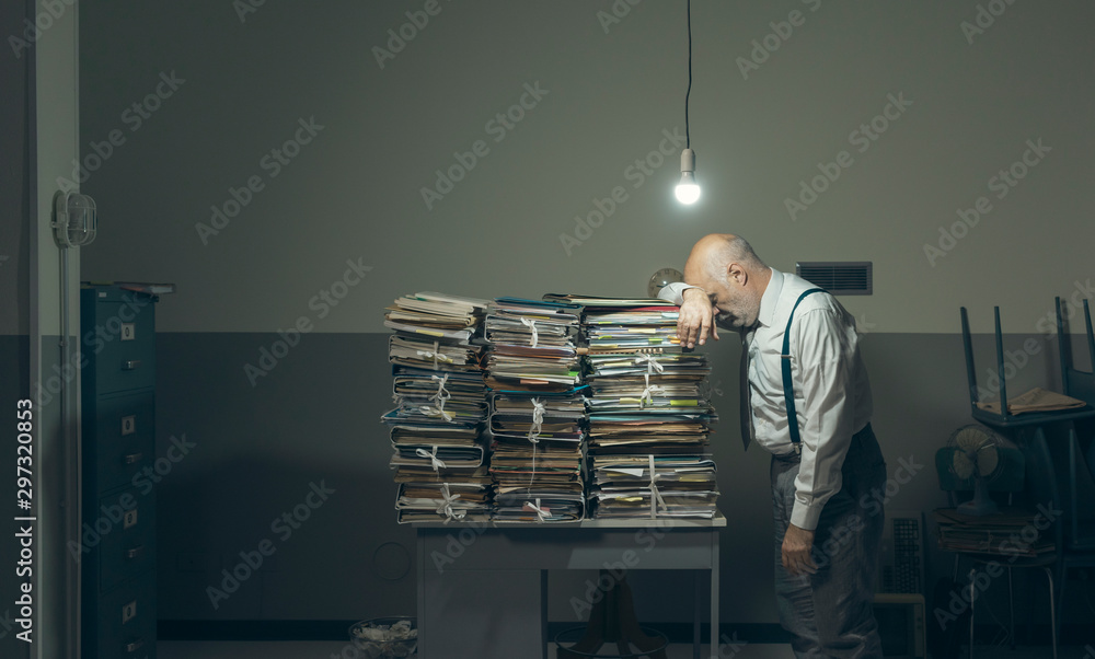 Wall mural desperate business executive with lots of paperwork