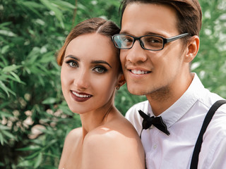 portrait of a beautiful young bride and groom