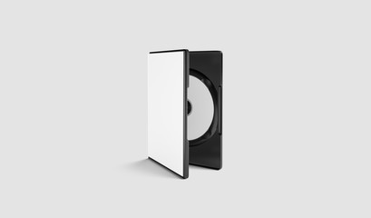 Blank white dvd disk in plastic case mockup, gray background