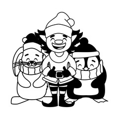 card of christmas with elf and animals in white background