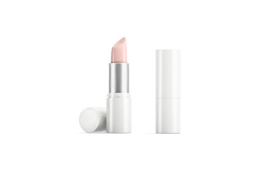 Blank white opened and closed lipstick tube mock up, isolated