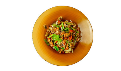 Cockle spicy salad with mango isolated on white background with clipping path