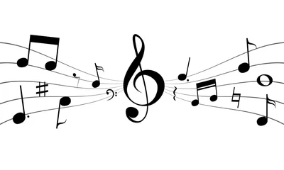 Rolgordijnen Musical concept background. Treble clef, notes and other music symbols © Marina