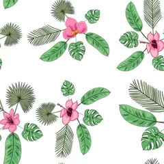 Tuinposter seamless pattern with tropical plants and flowers © vk.olgadunaewa