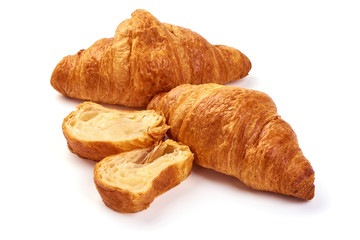 Freshly baked croissants, isolated on white background