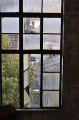 street view seen through a ancient window