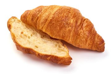 Freshly baked croissants, isolated on white background