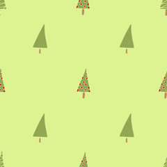 A seamless pattern with doodle style Christmas trees. Suitable as gift wrap. Colorful background vector