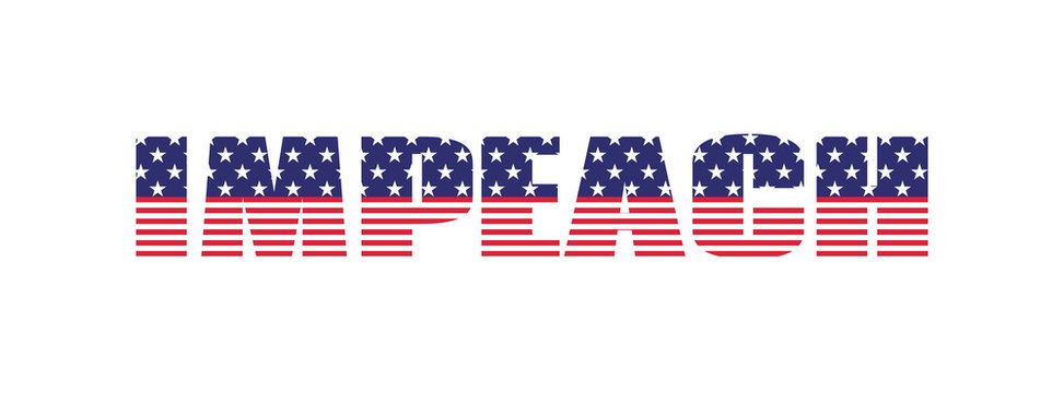 Impeach isolated word. USA impeachment vector banner with american flag texture