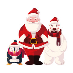 card of christmas with santa claus and animals in white background