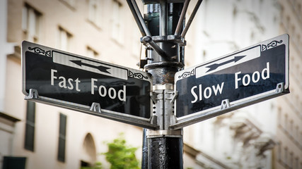 Street Sign Slow versus Fast Food