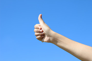 Woman hand isolated on clear sky background