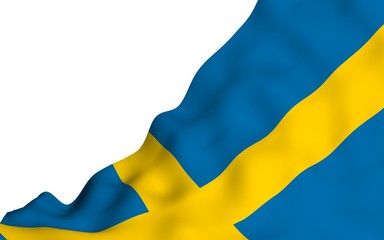 The flag of Sweden. Official state symbol of the Kingdom of Sweden. A blue field with a yellow Scandinavian cross that extends to the edges of the flag. 3d illustration