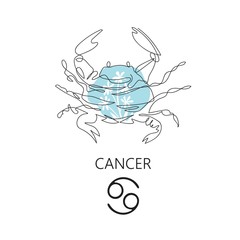 Zodiac sign Cancer. One line. Vector illustration in the style of minimalism. Continuous line.