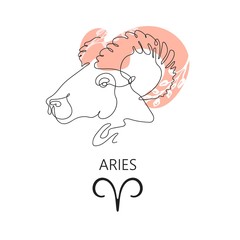 Zodiac sign Aries. One line. Vector illustration in the style of minimalism. Continuous line.