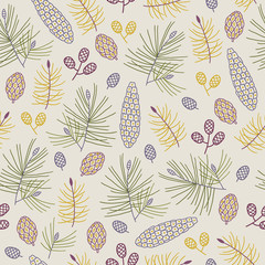 Christmas seamless pattern with fir branches and cones © miumi