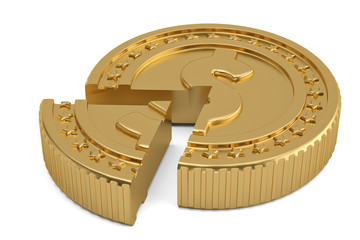 Gold coin cake Isolated on white background. 3d illustration
