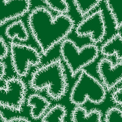 Seamless pattern of spiny green spruce hearts