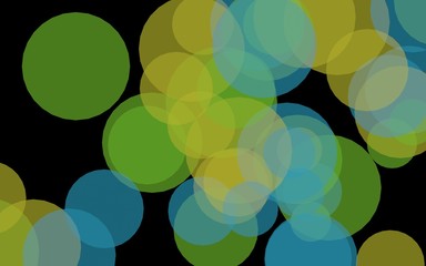 Multicolored translucent circles on a dark background. 3D illustration