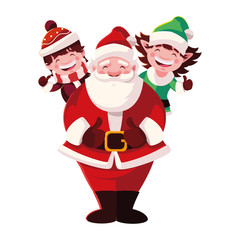 santa claus with boy and elf in white background