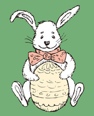 Vector image of cartoon easter rabbit with easter egg
