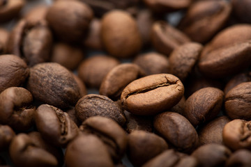 Coffee beans close-up background. Fresh roasted