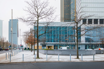 Fototapeta na wymiar Frankfurt, Germany - January 22, 2019: Commercial finance building in Frankfurt, Germany.