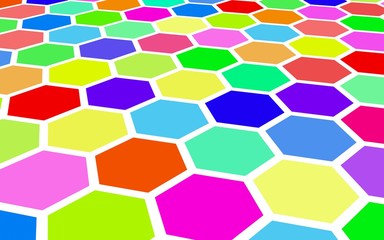 Honeycomb multi-colored. Perspective view on polygon look like honeycomb. Isometric geometry. 3D illustration