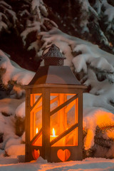 lantern for christmas in the snow