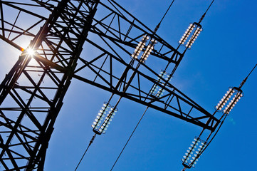 power line with sun and sky