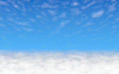 Blue sky background with white clouds. Cumulus white clouds in the clear blue sky in the morning. 3D illustration