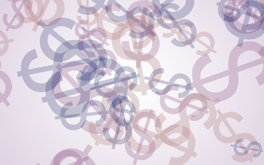 Gray translucent dollar signs on white background. Red tones. 3D illustration