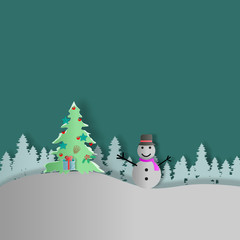  Vector christmas & New Year background paper cut for greeting card design, calendar illustration.Santa on night sky in city town paper art Winter background. Christmas season paper cut style illustra