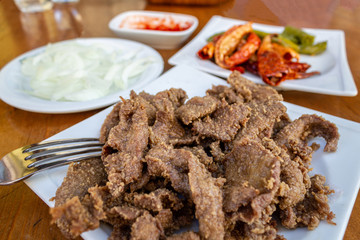 Liver frying pan (Edirne cigeri) Turkish traditional food